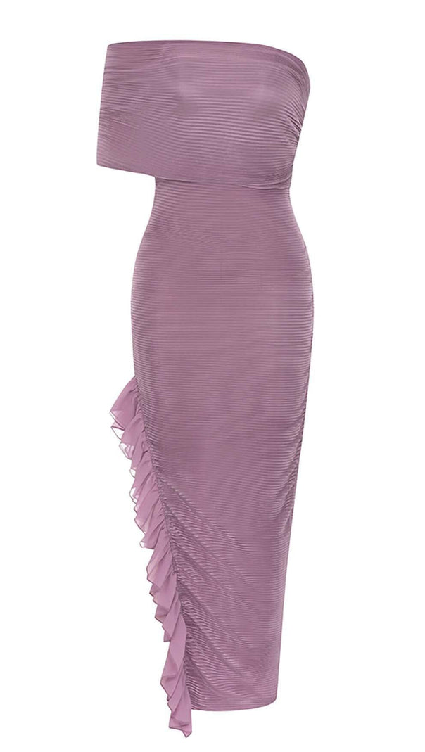 AIIZIE RUFFED OFF SHOULDER HIGH LOW DRESS IN LAVENDER - product image