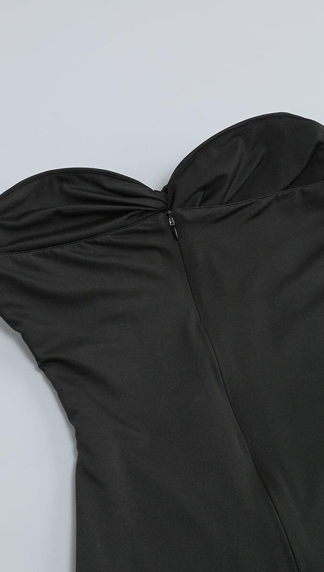 BANDEAU DRAPE MAXI DRESS IN BLACK