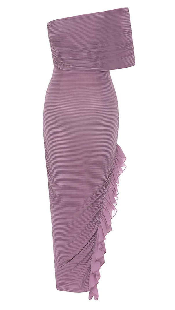 AIIZIE RUFFED OFF SHOULDER HIGH LOW DRESS IN LAVENDER - product image