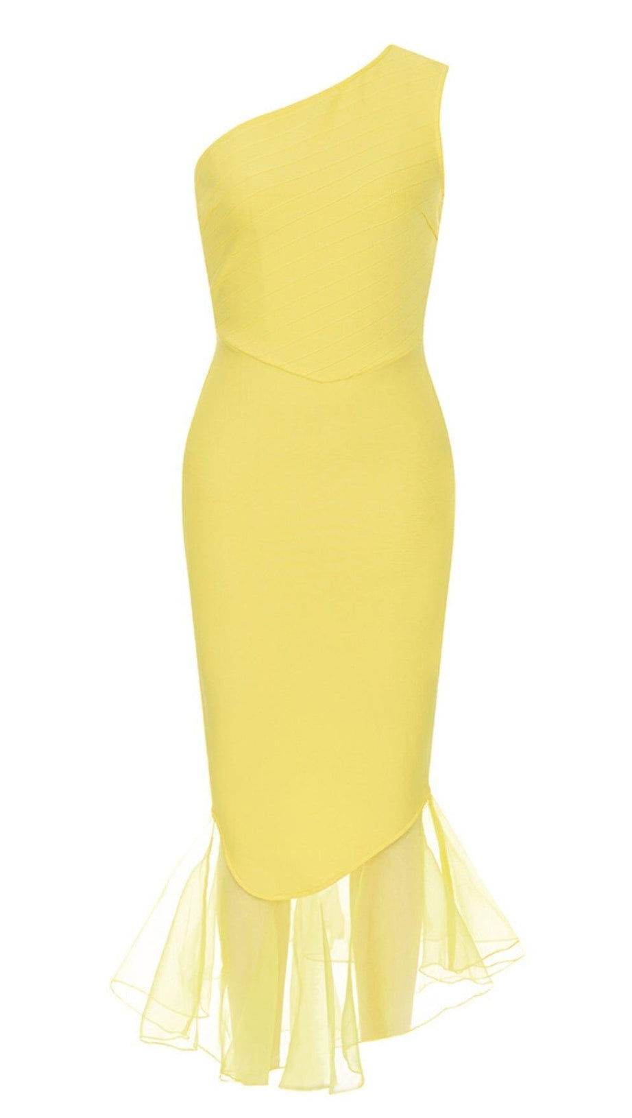 RUFFED ONE-SHOULDER MAXI DRESS IN YELLOW