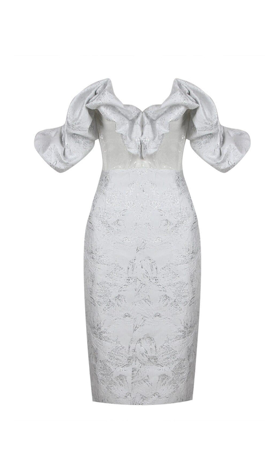 RUFFLE CORSET MIDI DRESS IN WHITE