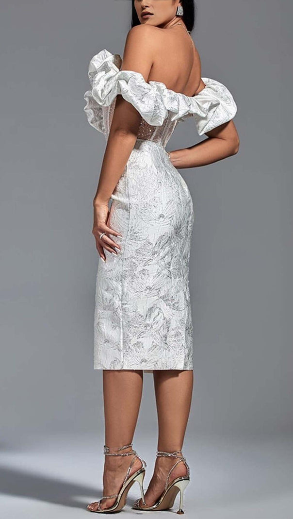 AIIZIE RUFFLE CORSET MIDI DRESS IN WHITE - product image