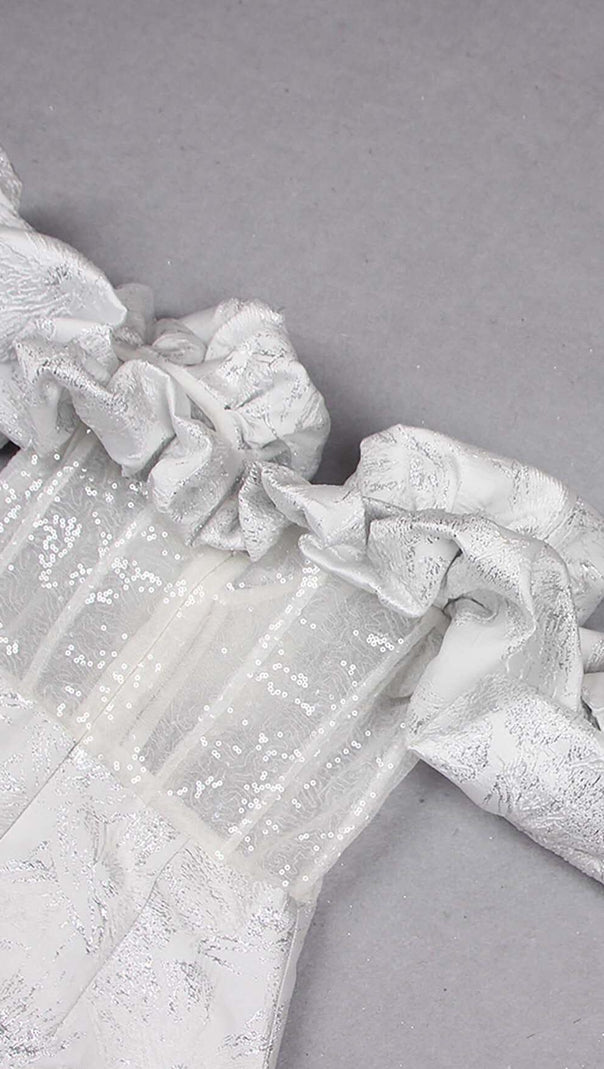 AIIZIE RUFFLE CORSET MIDI DRESS IN WHITE - product image