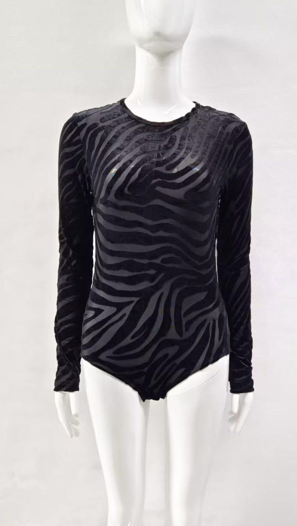 Zebra Print Sheer Carved Velvet Jumpsuit Set