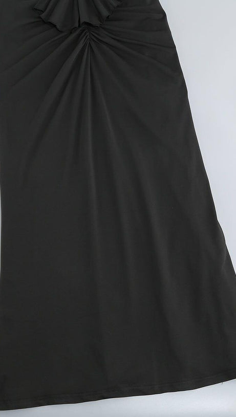 BANDEAU DRAPE MAXI DRESS IN BLACK