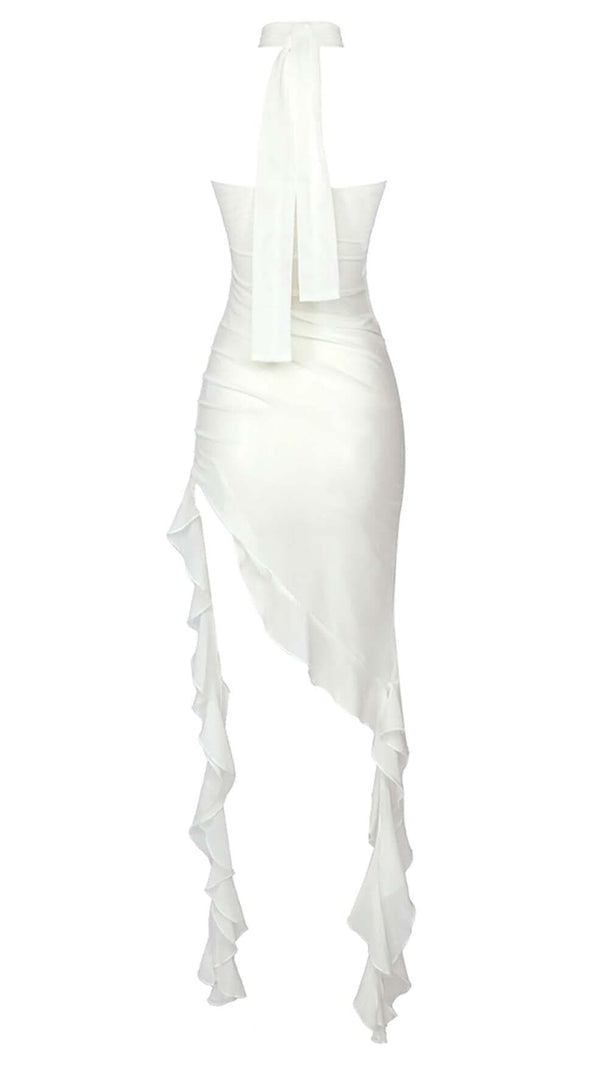 AIIZIE RUFFLE ROSETTE MESH MIDI DRESS IN WHITE - product image