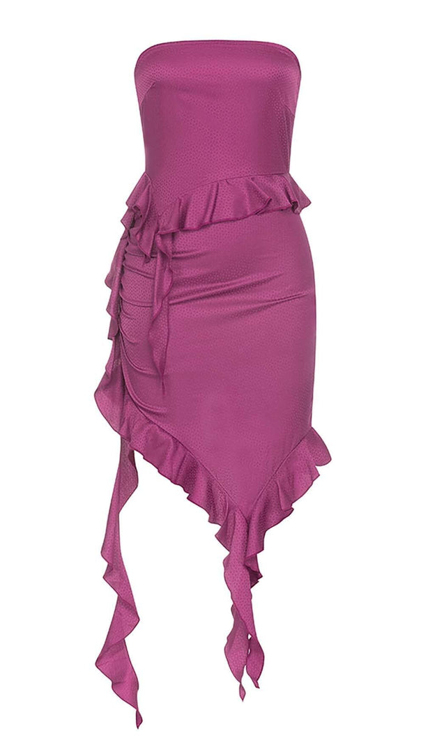 AIIZIE RUFFLED SATIN MINI DRESS IN GRAPE - product image