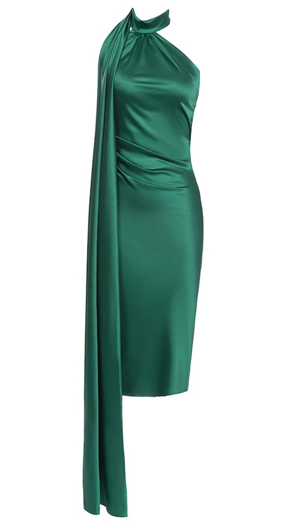 AIIZIE SATIN SIDE TIE MIDI DRESS IN GREEN - product image