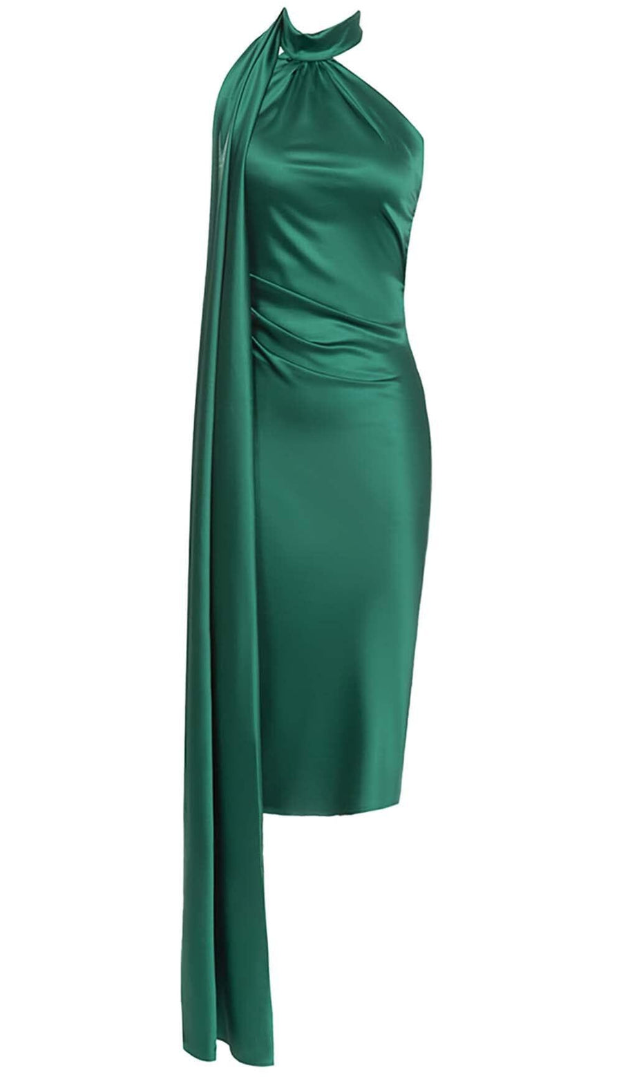 SATIN SIDE TIE MIDI DRESS IN GREEN