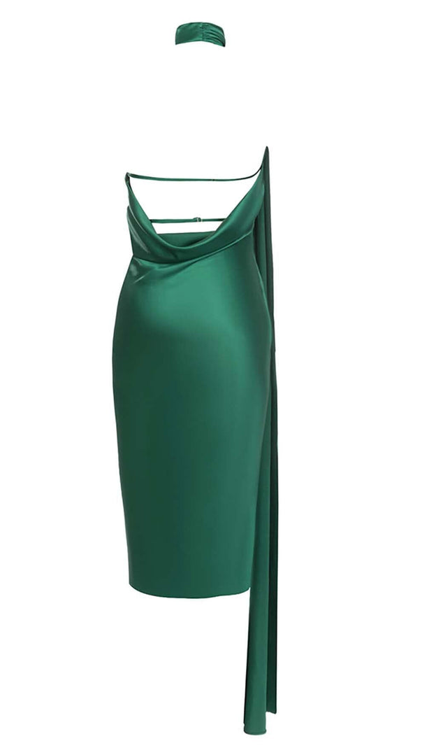 AIIZIE SATIN SIDE TIE MIDI DRESS IN GREEN - product image