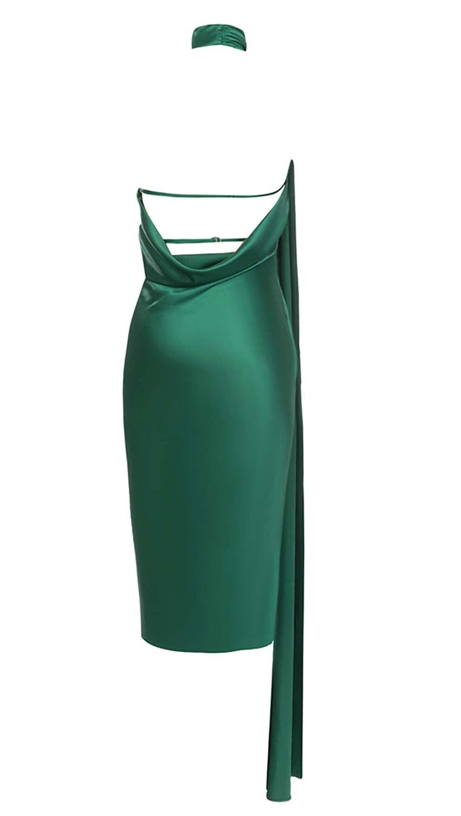 SATIN SIDE TIE MIDI DRESS IN GREEN