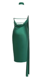 SATIN SIDE TIE MIDI DRESS IN GREEN