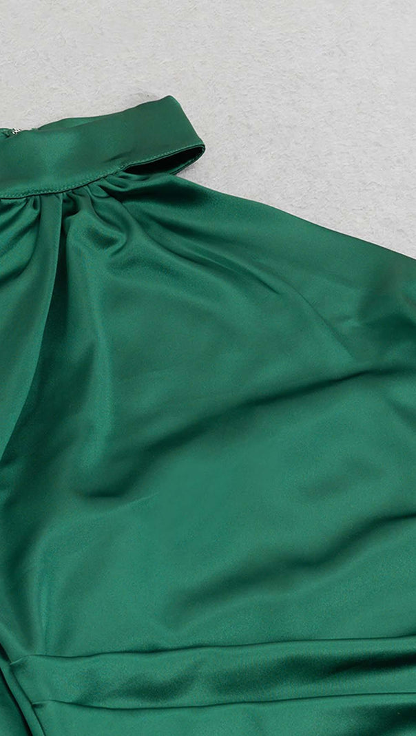 AIIZIE SATIN SIDE TIE MIDI DRESS IN GREEN - product image