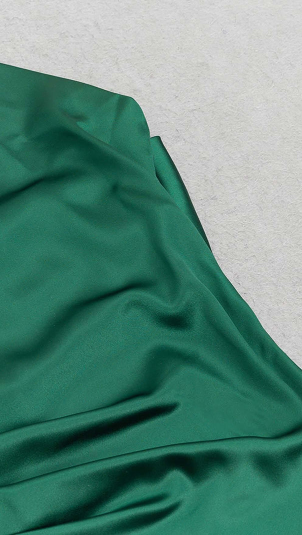 AIIZIE SATIN SIDE TIE MIDI DRESS IN GREEN - product image