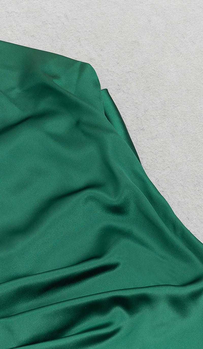 SATIN SIDE TIE MIDI DRESS IN GREEN