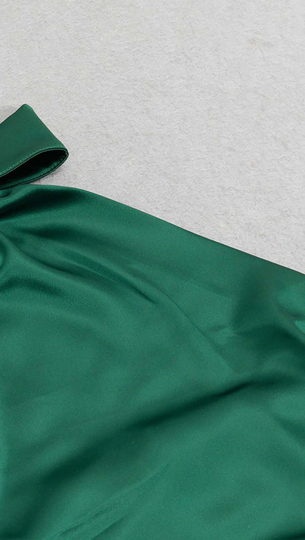AIIZIE SATIN SIDE TIE MIDI DRESS IN GREEN - product image