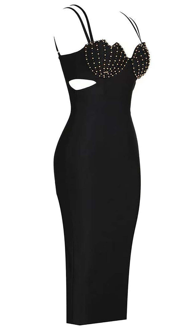 AIIZIE SHELL STRAP BEADING MIDI DRESS IN BLACK - product image