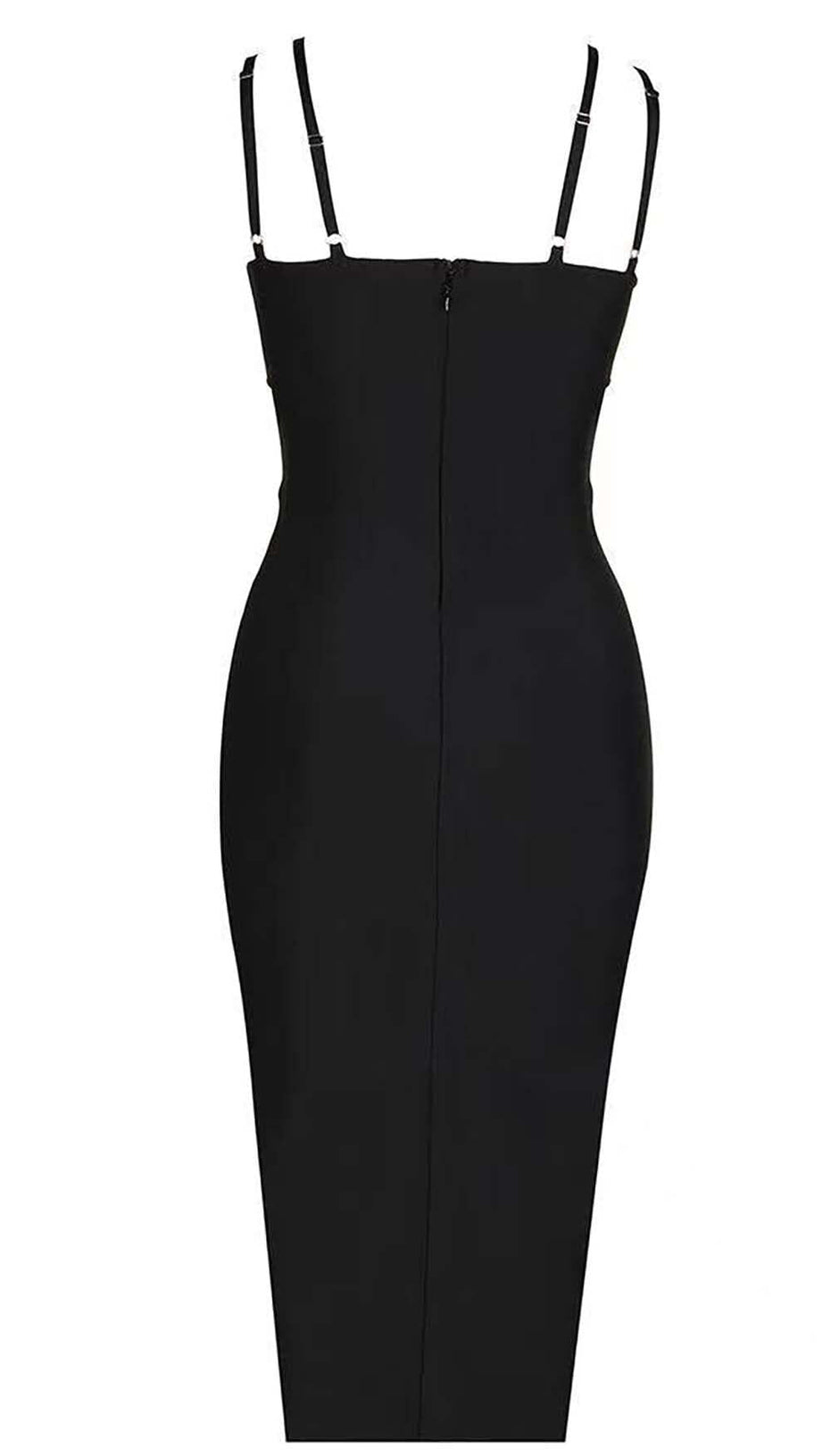 SHELL STRAP BEADING MIDI DRESS IN BLACK