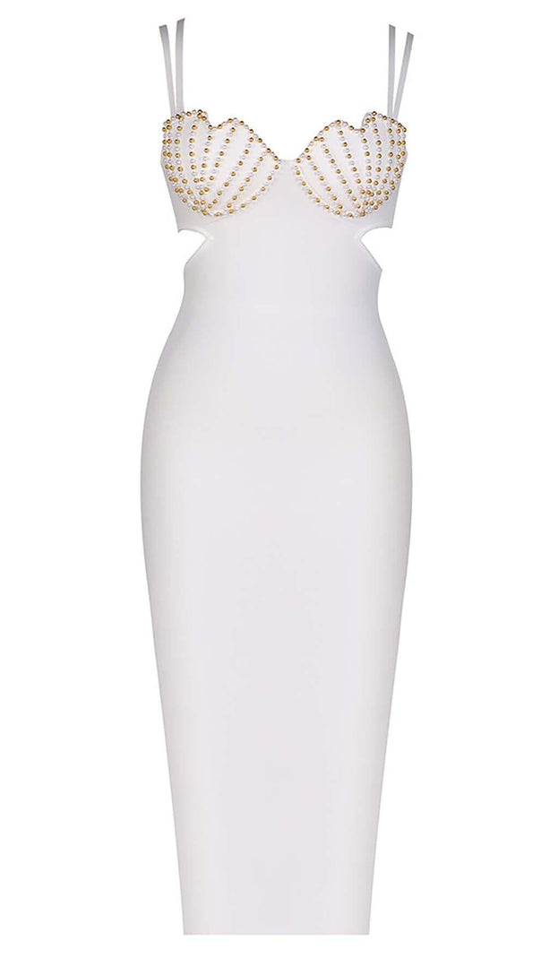 AIIZIE SHELL STRAP BEADING MIDI DRESS IN WHITE - product image