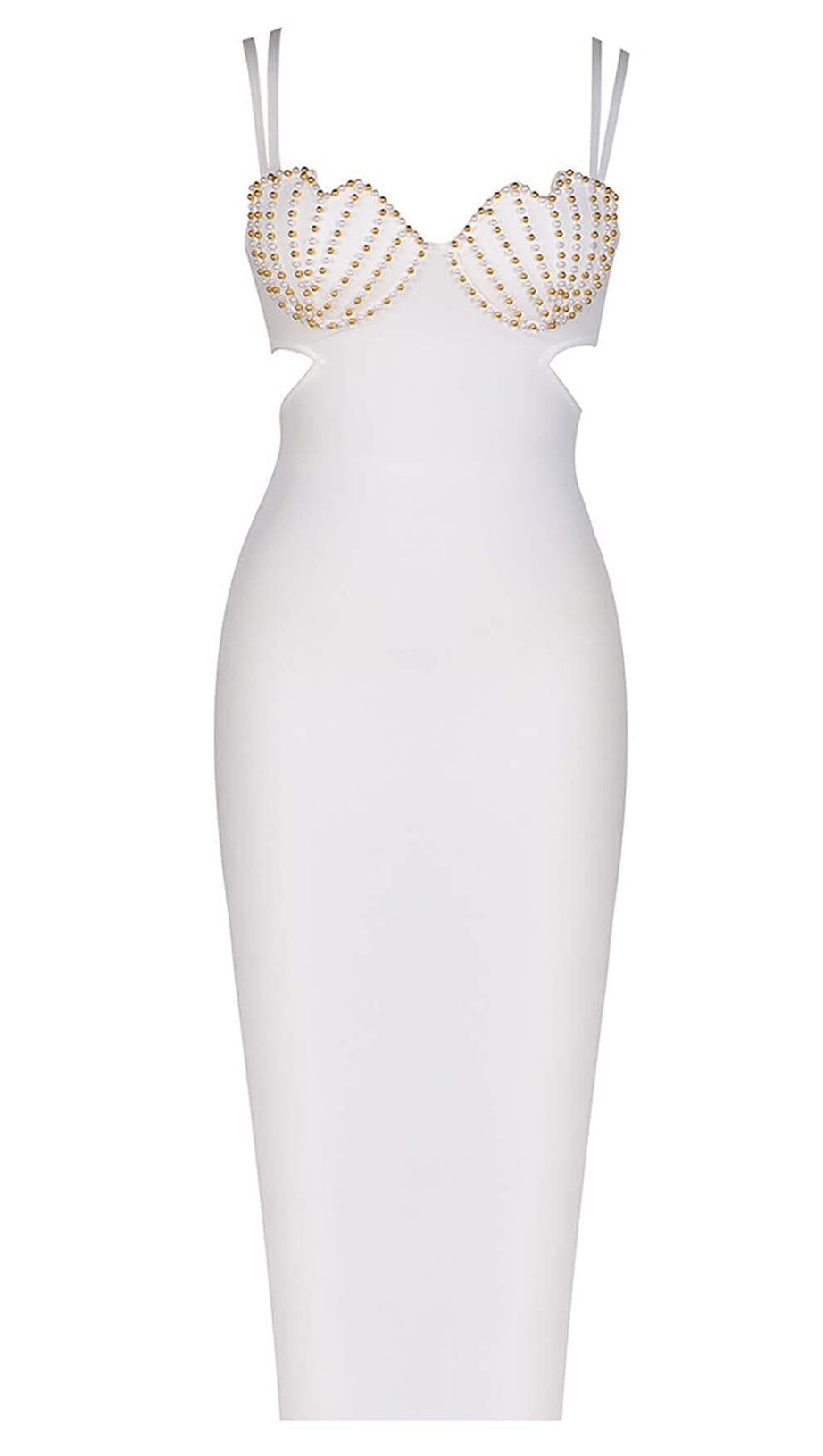 SHELL STRAP BEADING MIDI DRESS IN WHITE