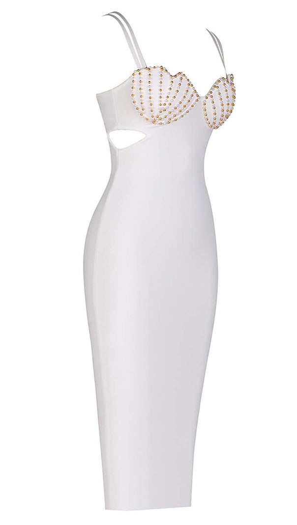 AIIZIE SHELL STRAP BEADING MIDI DRESS IN WHITE - product image