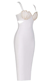 SHELL STRAP BEADING MIDI DRESS IN WHITE