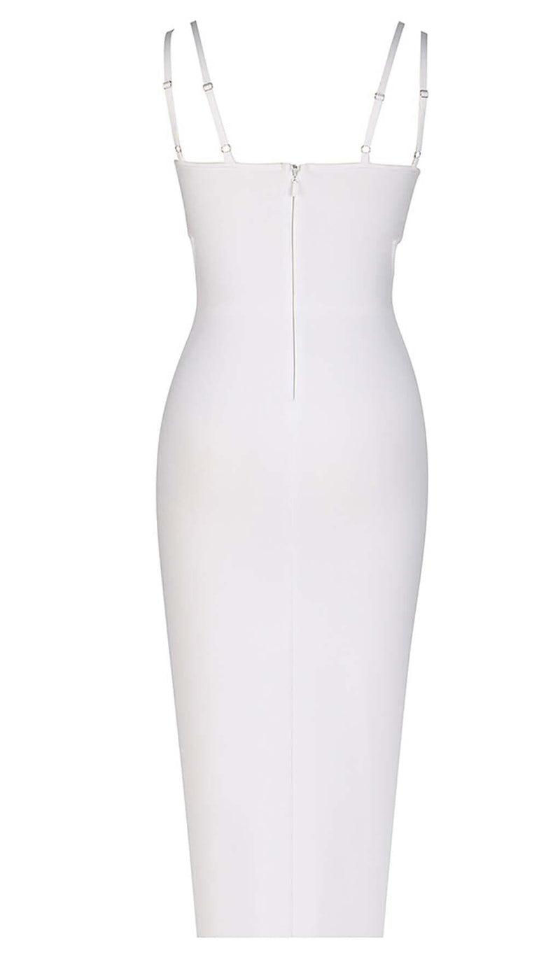 SHELL STRAP BEADING MIDI DRESS IN WHITE