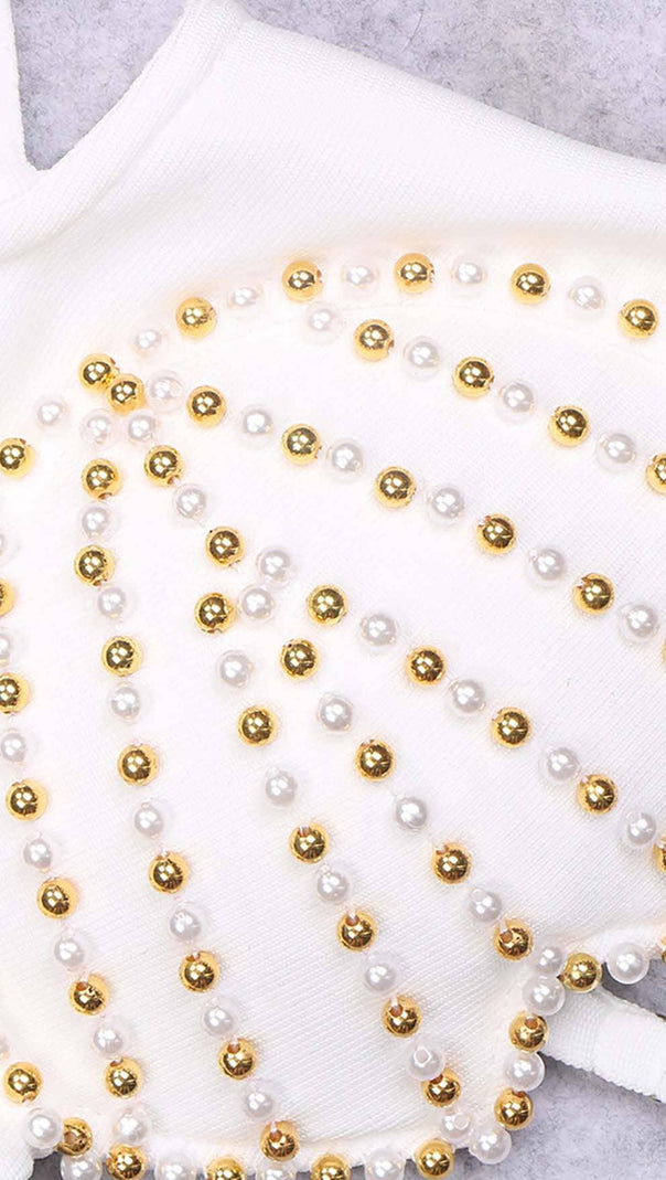 AIIZIE SHELL STRAP BEADING MIDI DRESS IN WHITE - product image