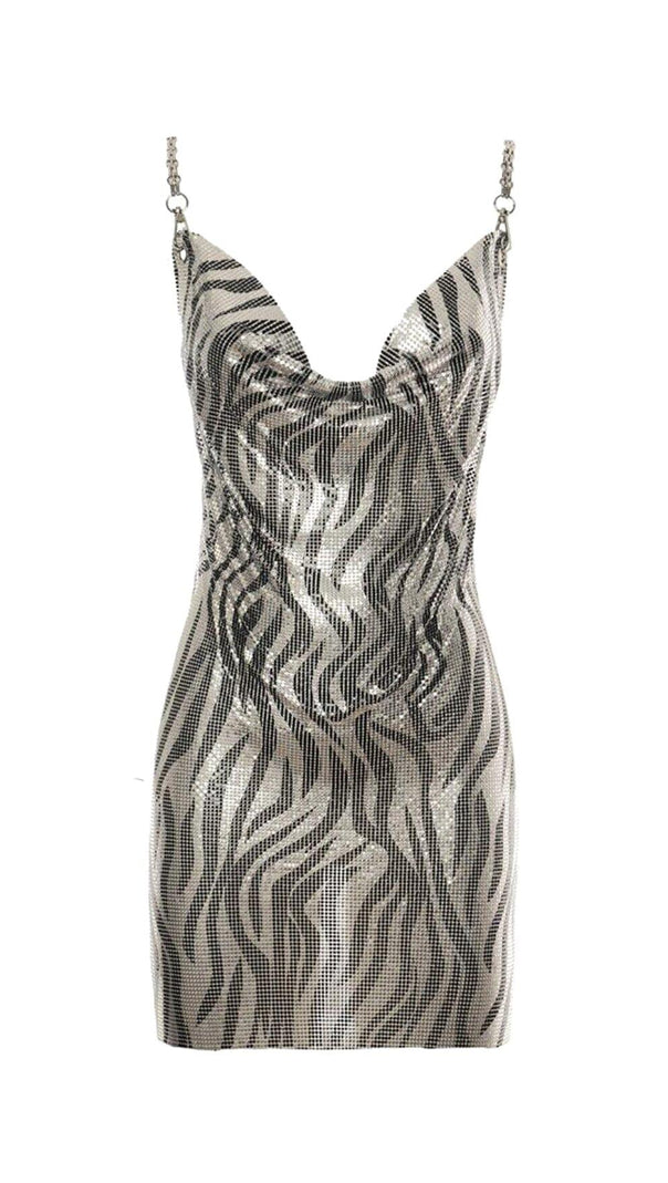 AIIZIE SHORT ZEBRA ACRYLIC DRESS IN SILVER - product image
