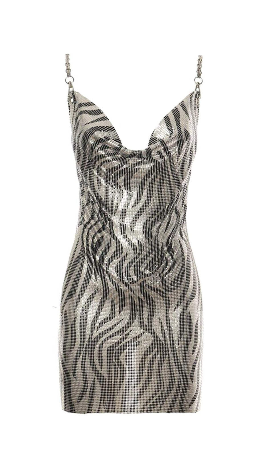 SHORT ZEBRA ACRYLIC DRESS IN SILVER