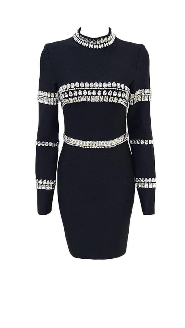 AIIZIE SILVER STONES LONG SLEEVE MINI DRESS IN BLACK - product image