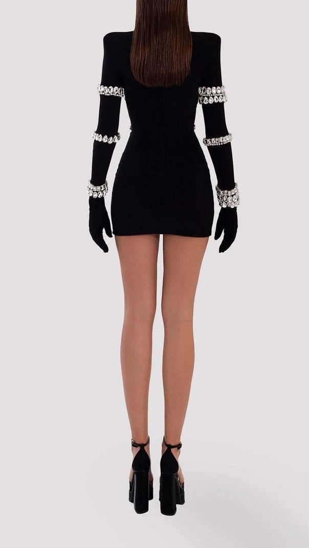 AIIZIE SILVER STONES LONG SLEEVE MINI DRESS IN BLACK - product image