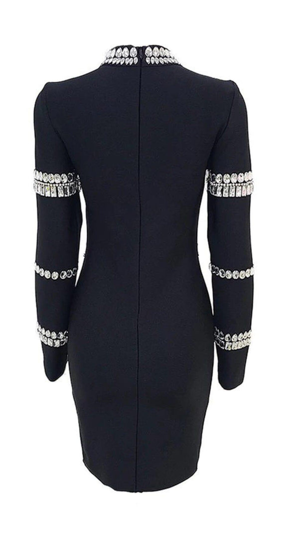 AIIZIE SILVER STONES LONG SLEEVE MINI DRESS IN BLACK - product image