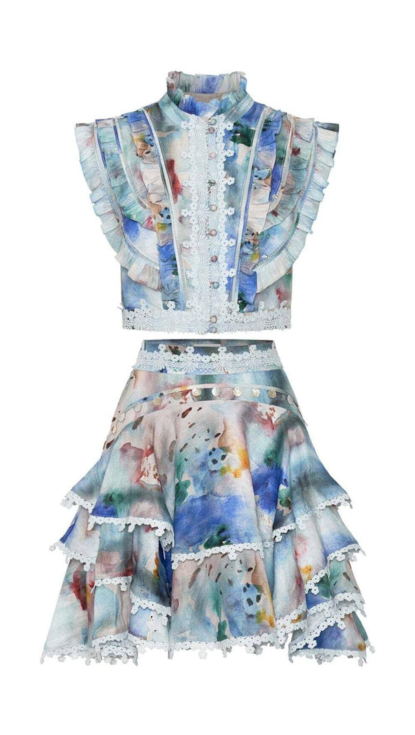 AIIZIE SLEEVELESS PRINT PATTER TWO PIECE SET IN BLUE - product image