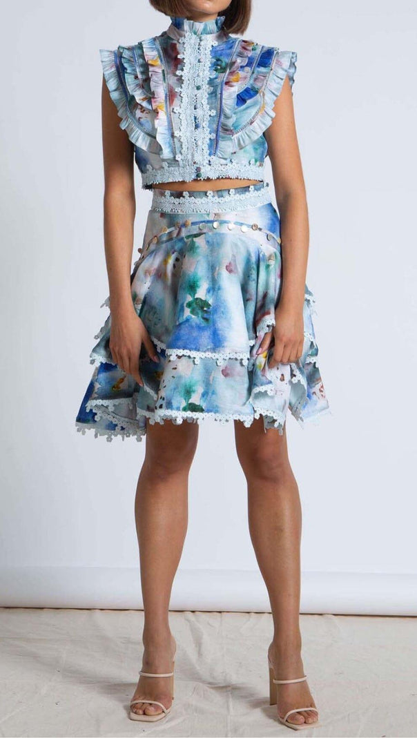 AIIZIE SLEEVELESS PRINT PATTER TWO PIECE SET IN BLUE - product image