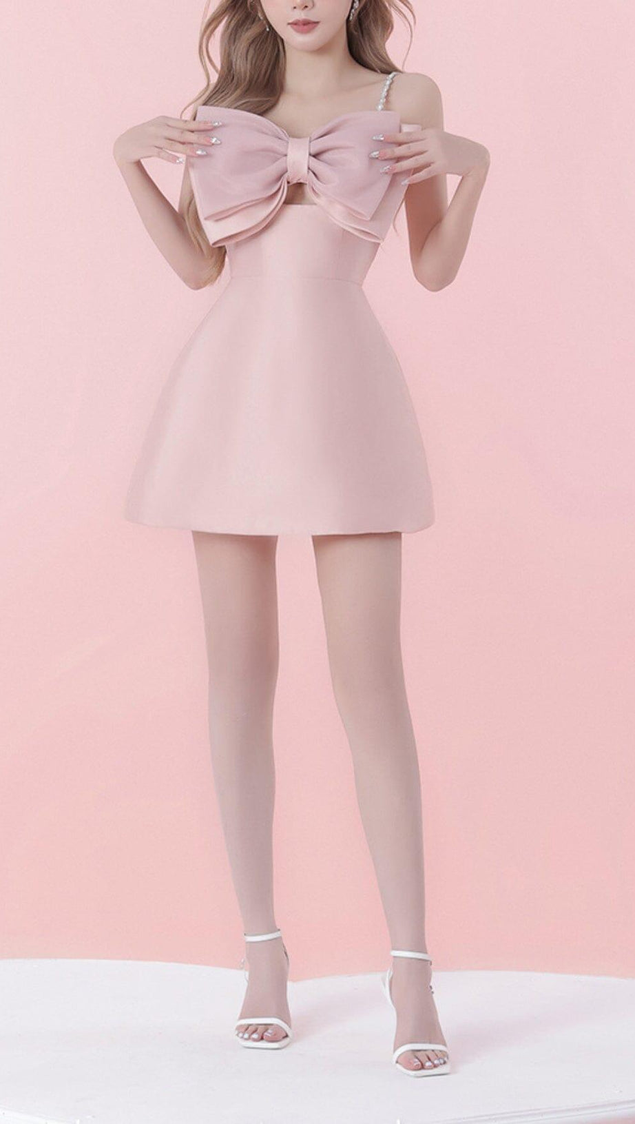 SLING BOW A-LINE MINI DRESS