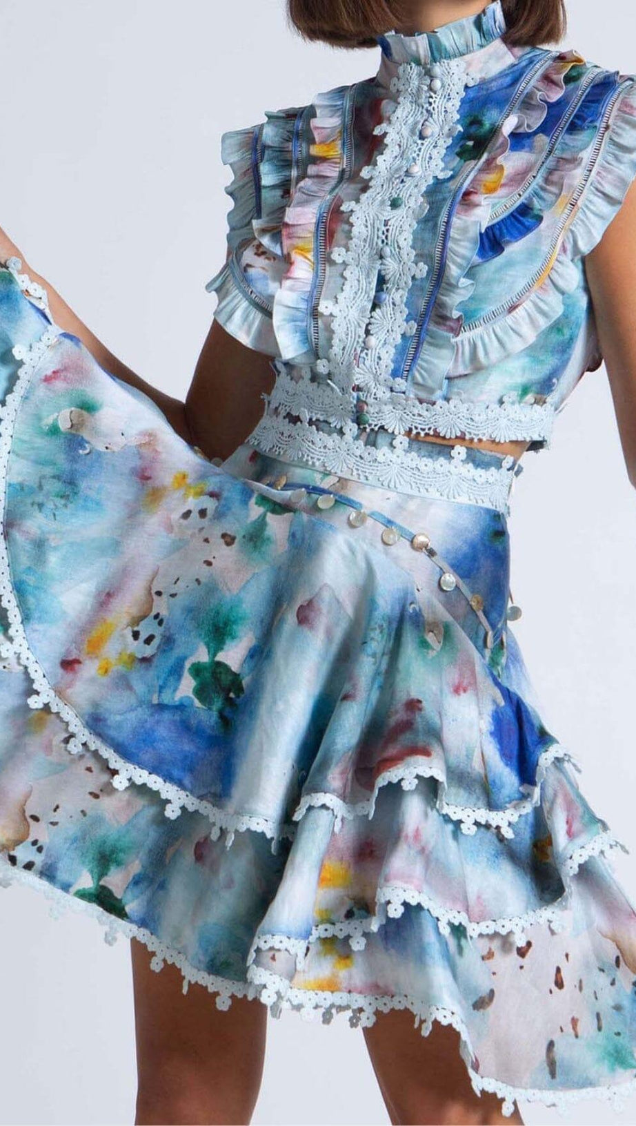 SLEEVELESS PRINT PATTER TWO PIECE SET IN BLUE