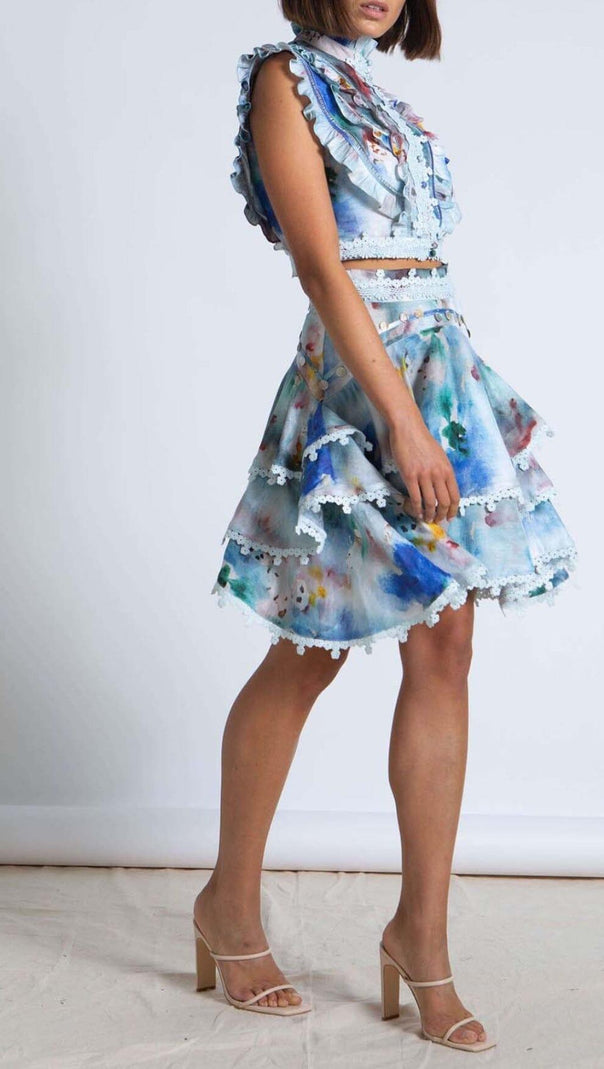 AIIZIE SLEEVELESS PRINT PATTER TWO PIECE SET IN BLUE - product image