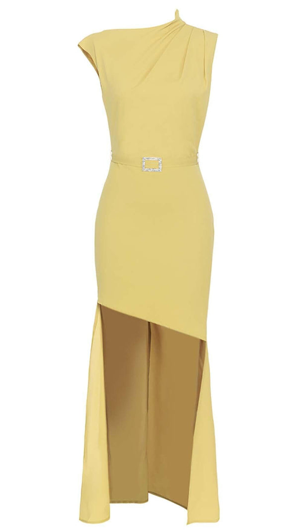 AIIZIE SOLID ASYMMETRICAL HIGH LOW DRESS IN YELLOW - product image