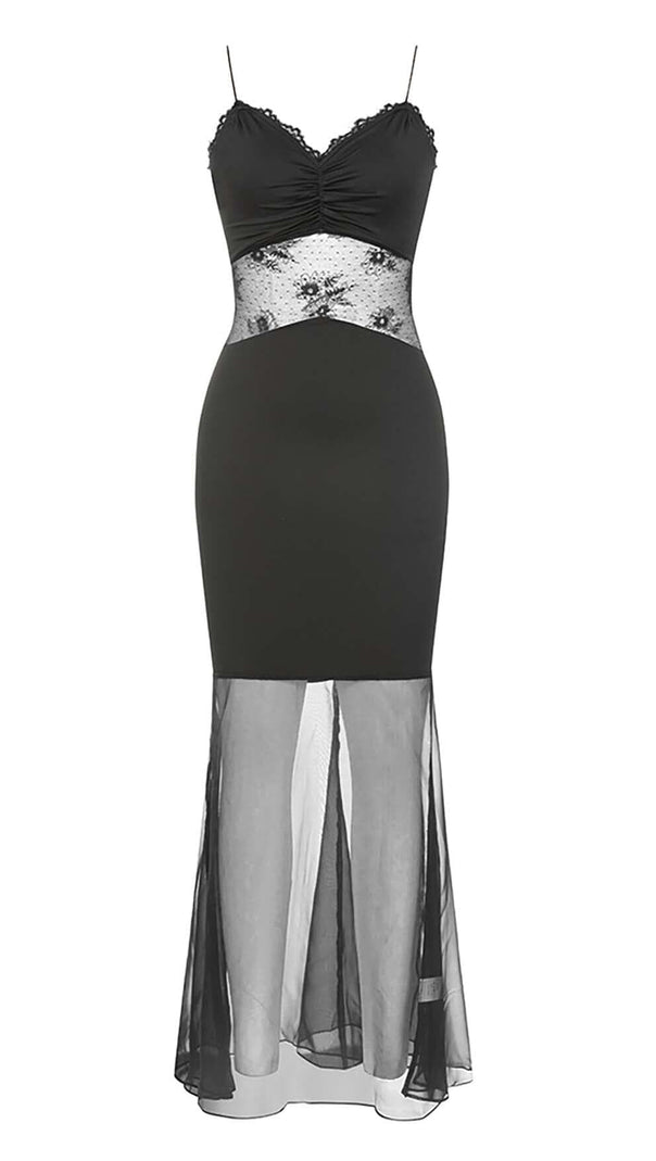 AIIZIE SPAGHETTI LACE SLIP DRESS IN BLACK - product image