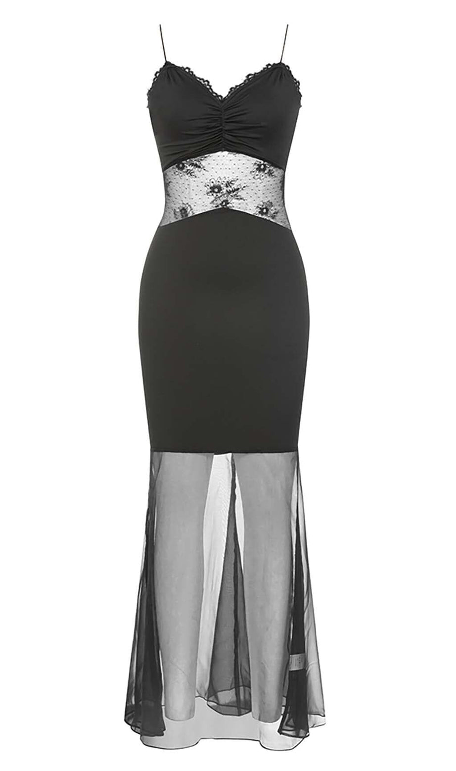 SPAGHETTI LACE SLIP DRESS IN BLACK