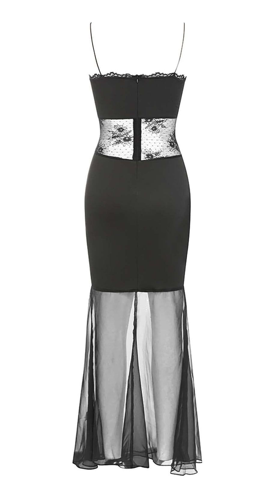 Spaghettiträgerkleid aus Spitze in Schwarz