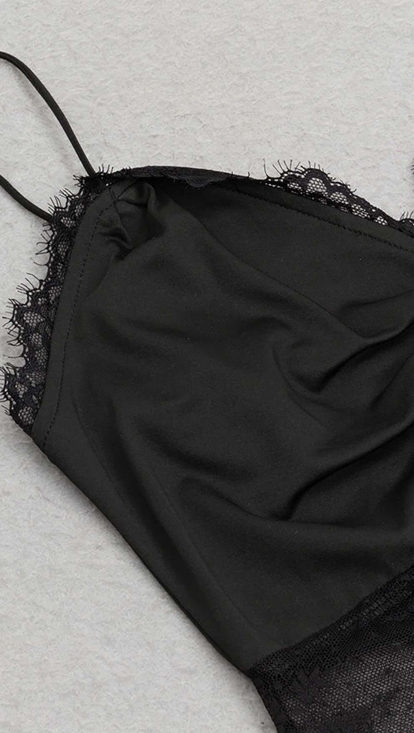 AIIZIE SPAGHETTI LACE SLIP DRESS IN BLACK - product image