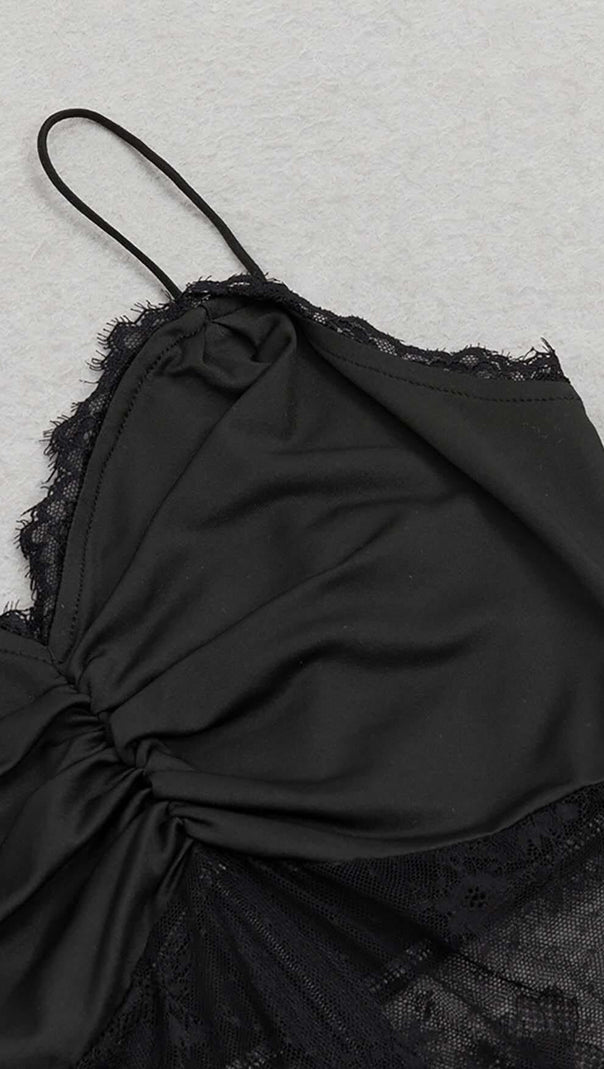 AIIZIE SPAGHETTI LACE SLIP DRESS IN BLACK - product image