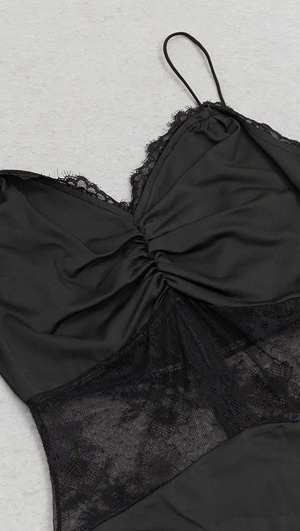 AIIZIE SPAGHETTI LACE SLIP DRESS IN BLACK - product image