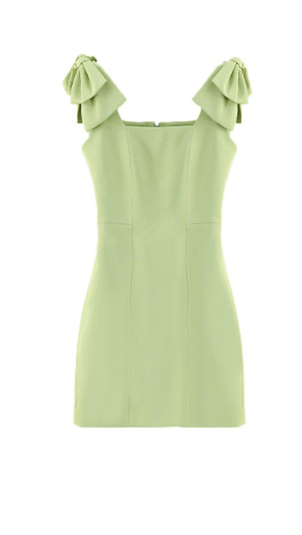 AIIZIE SQUARE NECK BOW DETAIL MINI DRESS IN GREEN - product image