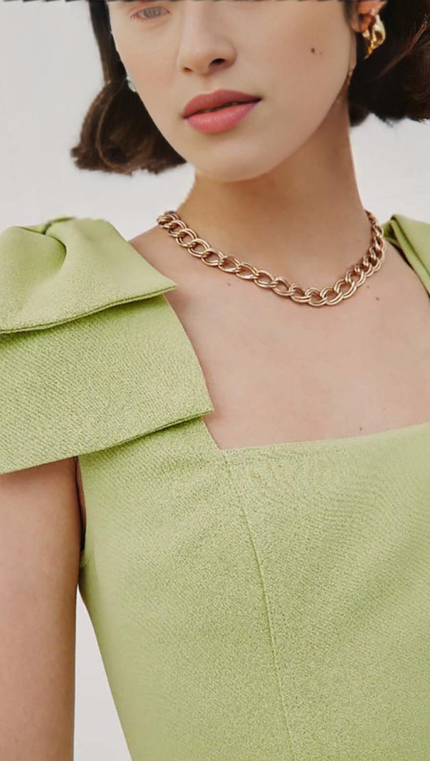 AIIZIE SQUARE NECK BOW DETAIL MINI DRESS IN GREEN - product image