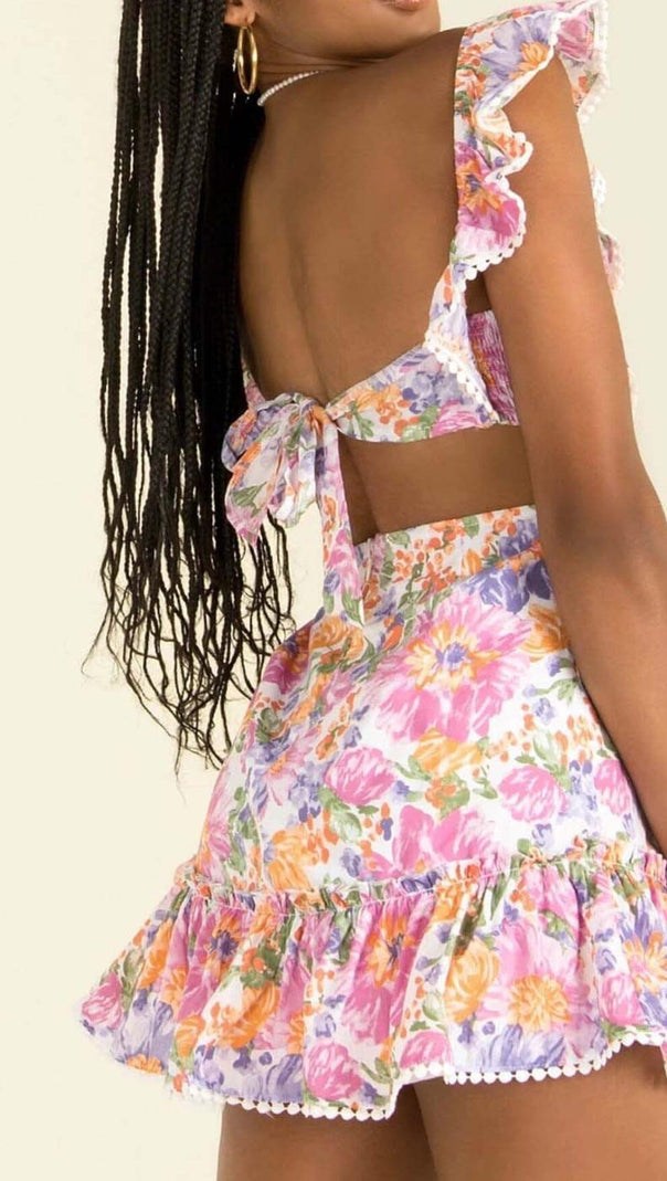 AIIZIE SQUARE NECK FLORAL RUFFLED MINI DRESS IN PINK - product image