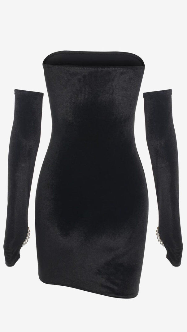 AIIZIE STRAPLESS BODYCON VELVET MINI DRESS IN BLACK - product image