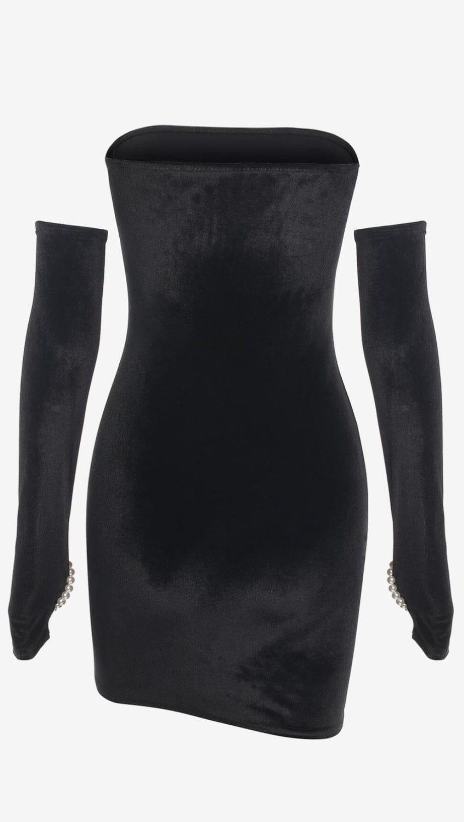 TRÄGERLOSES, figurbetontes Minikleid aus Samt in Schwarz